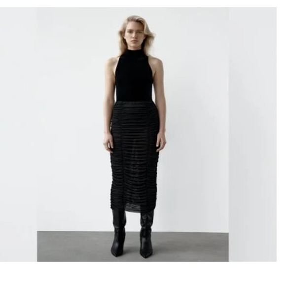 ZARA Black Velvet Ruched Halter Combo Bodysuit‎ Dress - NWT - Picture 1 of 16